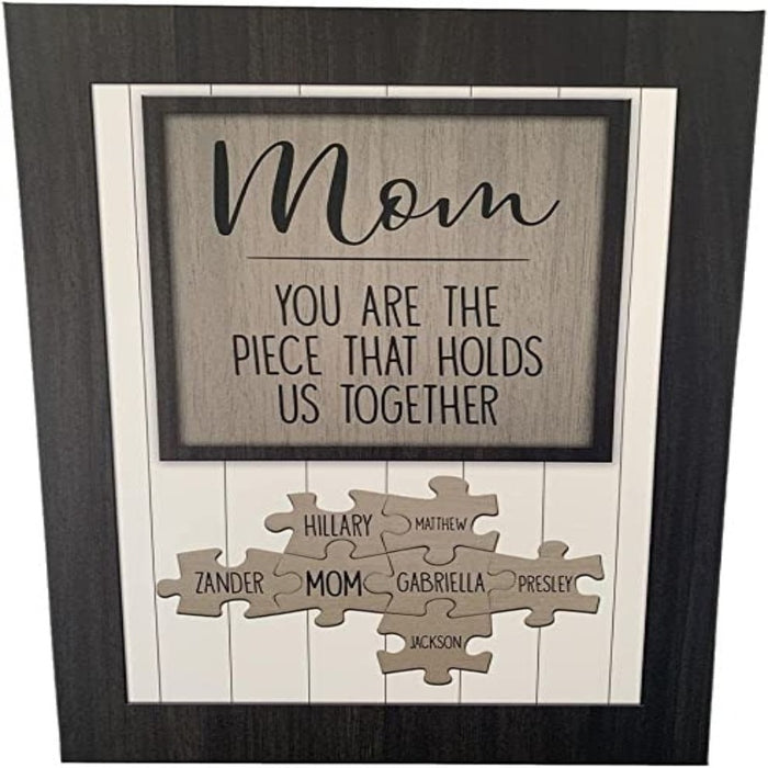 Mothers Day Gifts | Mom You Are the Piece that Holds Us Together Puzzle Sign - Personalized Canvas Wall Art, Puzzle Piece Wall Decor Family, Wood Puzzle Wall Decor, Blended Family Wall Decor