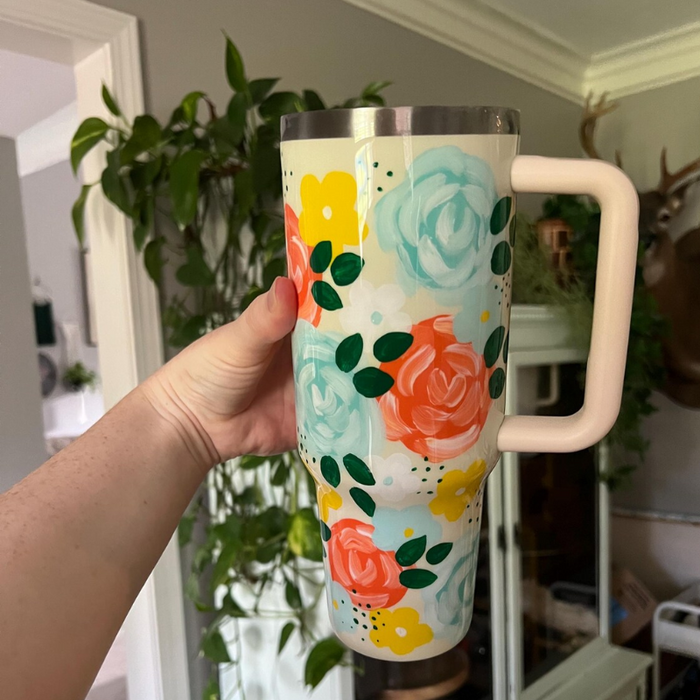 40oz Floral Inspired Tumbler With Handle