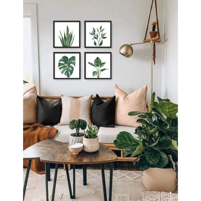 Pack Of 4 Green Leaf Tropical Plant Square Frame For Home Decoration - Grafton Collection