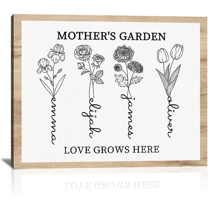 Mothers Day Unique Gifts For Mom, Customized Birth Month Flower Mothers Garden, Custom Canvas With Name Wall Art For Wife Mothers Day Birthday Gifts From Daughter