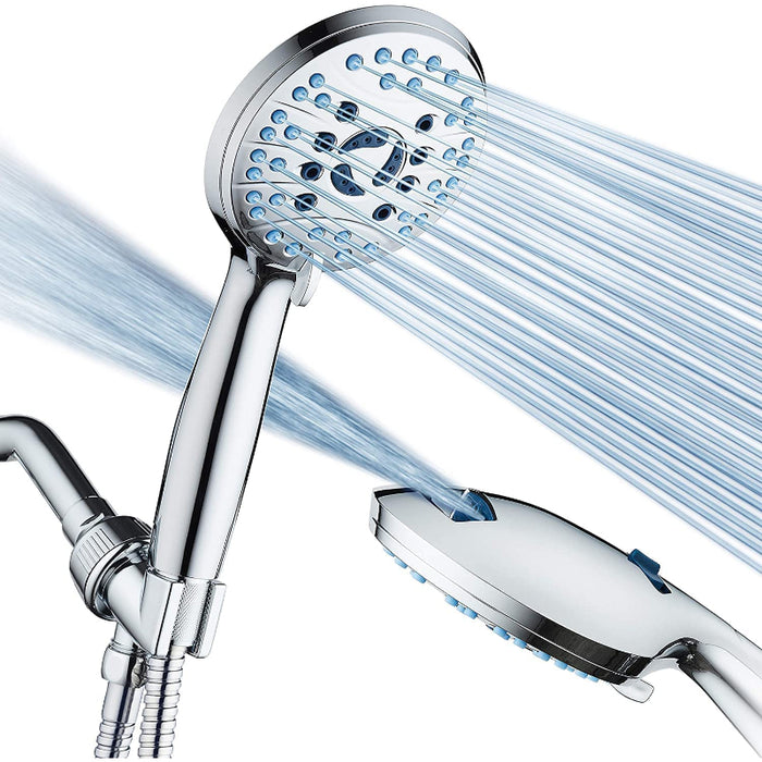 High Pressure 8-mode Handheld Shower Head - Anti-clog Nozzles, Built-in Power Wash to Clean Tub, Tile & Pets, Extra Long Stainless Steel Hose, Wall & Overhead Brackets