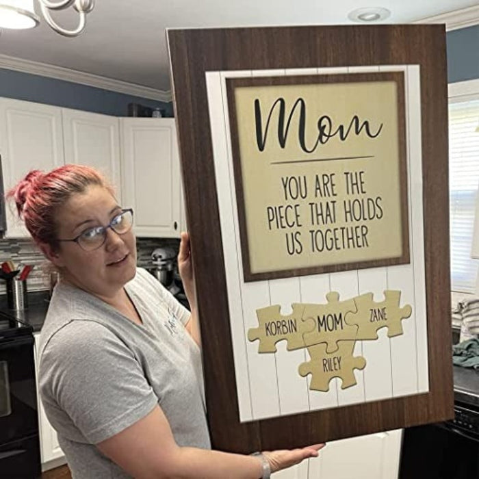 Mothers Day Gifts | Mom You Are the Piece that Holds Us Together Puzzle Sign - Personalized Canvas Wall Art, Puzzle Piece Wall Decor Family, Wood Puzzle Wall Decor, Blended Family Wall Decor - Grafton Collection