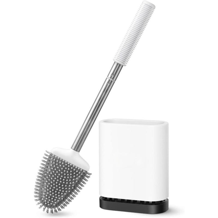 Toilet Brush And Holder Set For Bathroom, Flexible Toilet Bowl Brush Head With Silicone Bristles, Compact Size For Storage And Organization, Ventilation Slots Base - Grafton Collection
