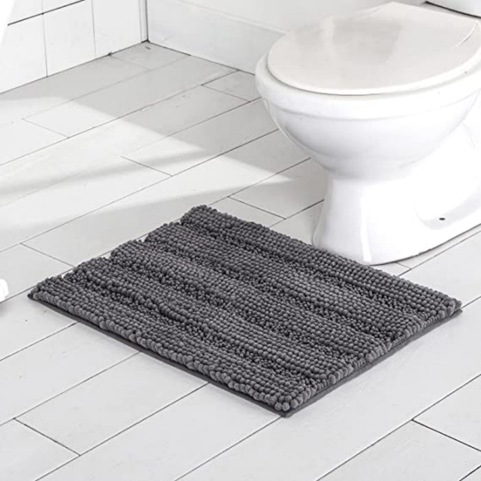 Gray Stripe Chenille Microfiber Bath Mat Rug- Ultra Soft Thick Absorbent Non Slip Shaggy Plush Floor Rugs for Bathroom, Machine Washable