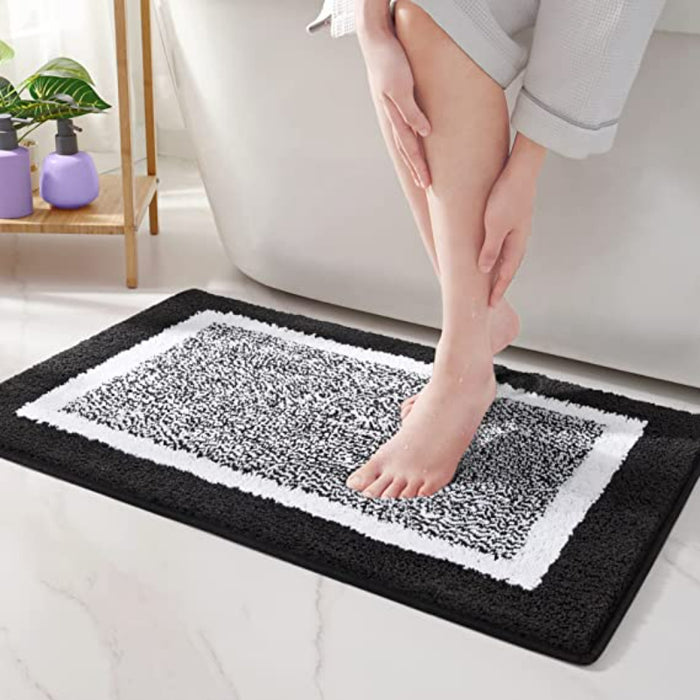 Black Colored Non Slip Bath Mat-Soft and Water Absorbent Rug, Machine Washable Plush Mat for Bathroom, Laundry Room and Living Room - Grafton Collection