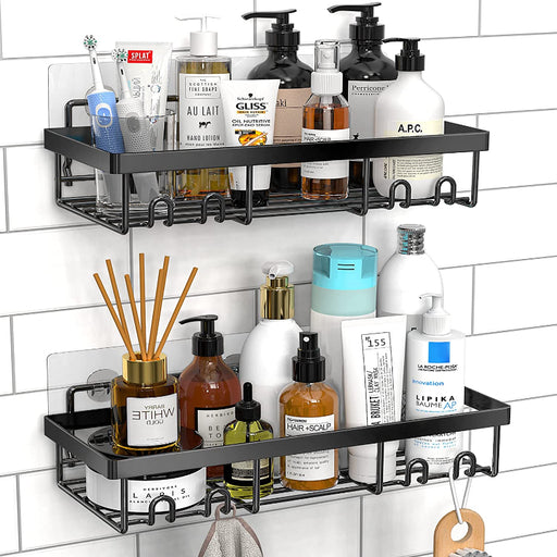 Shower Caddy Shelf Organizer Rack, Self Adhesive Black Bathroom Shelves Basket, Home Farmhouse Wall Shower Inside Organization and Storage Accessories, First Apartment Essentials - Grafton Collection