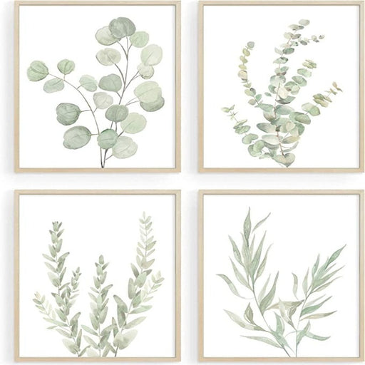 Botanical Boho Bathroom Decor Wall Art Prints, UNFRAMED Sage Green Plants Decor for Bedroom | Office, Minimalist Eucalyptus Leaves Watercolor Art Prints - Grafton Collection