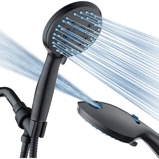 High Pressure 8-mode Handheld Shower Head - Anti-clog Nozzles, Built-in Power Wash to Clean Tub, Tile & Pets, Extra Long Stainless Steel Hose, Wall & Overhead Brackets - Grafton Collection