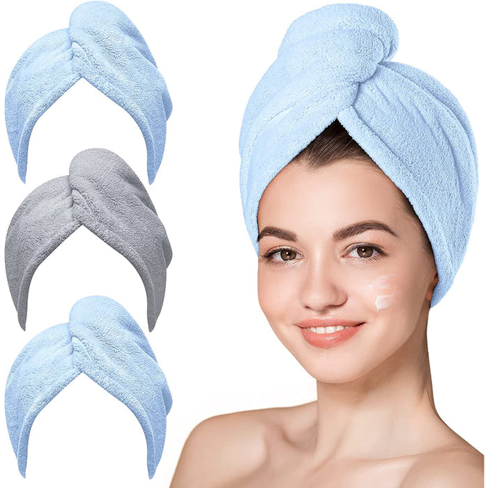 Microfiber Hair Towel, 3 Packs Hair Turbans For Wet Hair, Drying Hair Wrap Towels For Curly Hair Women Anti Frizz - Grafton Collection