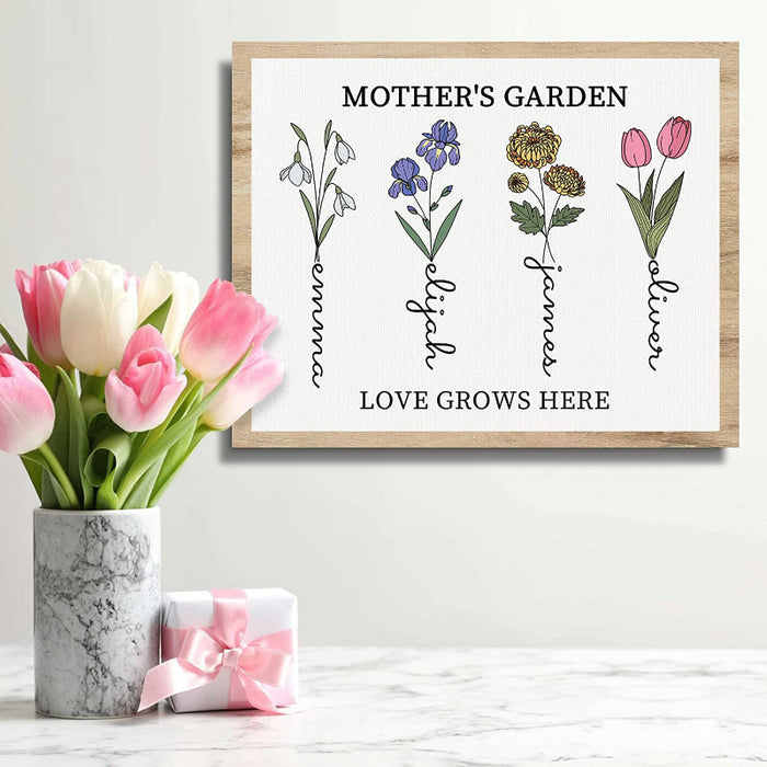 Mothers Day Unique Gifts For Mom, Customized Birth Month Flower Mothers Garden, Custom Canvas With Name Wall Art For Wife Mothers Day Birthday Gifts From Daughter