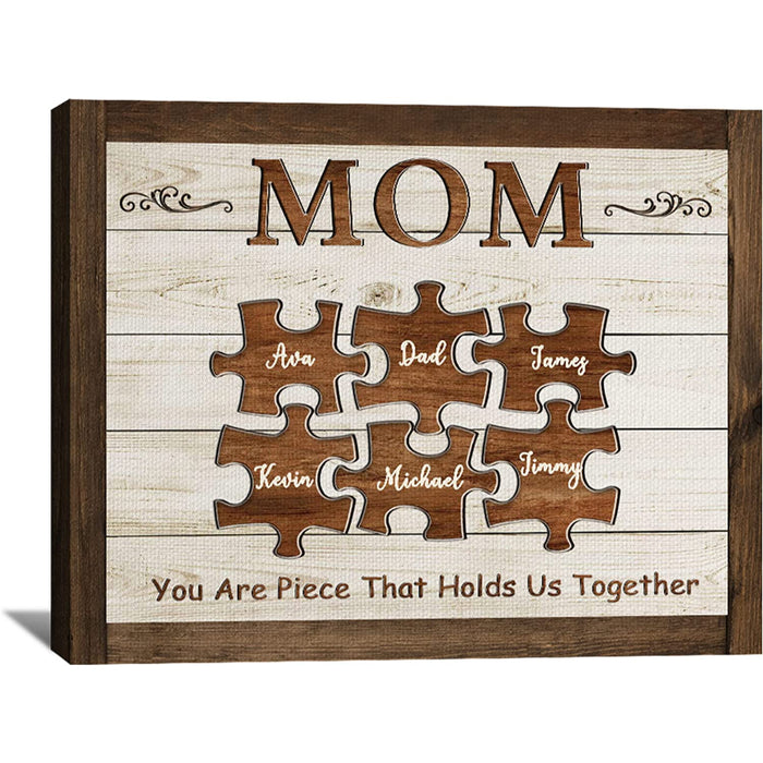 Prints Fun Custom Puzzle Piece Sign Canvas Prints With Names Personalized Mothers Day Gifts For Mom From Daughter Son Birthday Gifts For Mom Canvas Wall Art - Grafton Collection