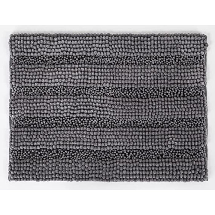 Gray Stripe Chenille Microfiber Bath Mat Rug- Ultra Soft Thick Absorbent Non Slip Shaggy Plush Floor Rugs for Bathroom, Machine Washable - Grafton Collection