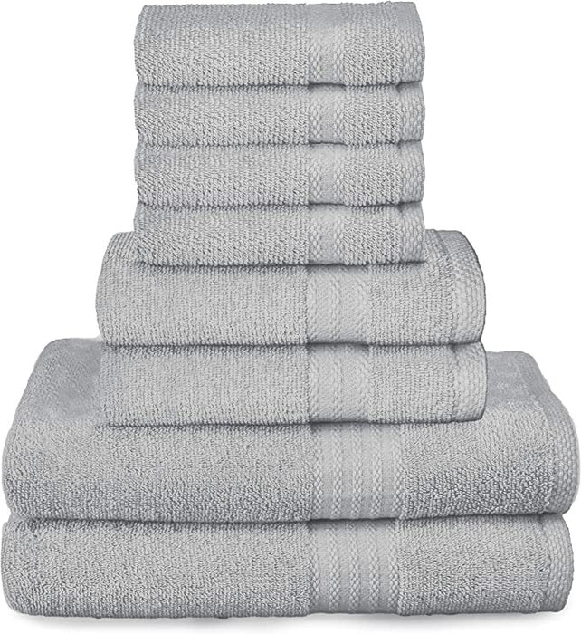 Pack Of 8 Towel Set Pure Ring, 2 Oversized Bath Towels, 2 Hand Towels, 4 Wash Cloths Ideal for Everyday use, Hotel & Spa - Grafton Collection