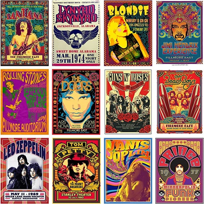 Vintage Rock Band Posters for Room Aesthetic, Retro Music Room Wall Bedroom Decor Wall Art, Vintage Rock Band Music Concert Poster Wall Collage, Old Music Album Cover Prints - Grafton Collection