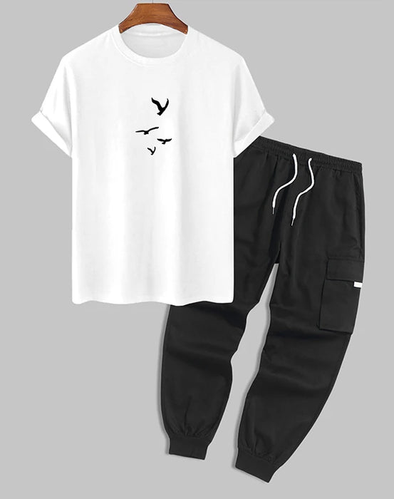 Birds Printed T-Shirt And Cargo Pants