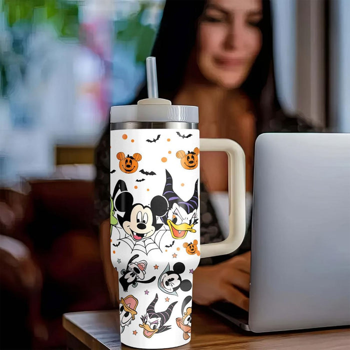 Cartoon Characters Printed Tumbler With Lid And Straw