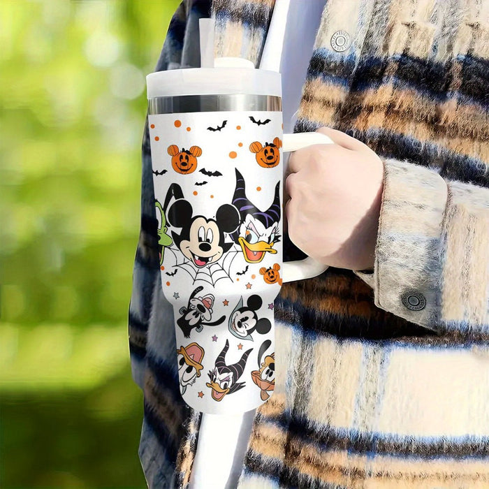 Cartoon Characters Printed Tumbler With Lid And Straw