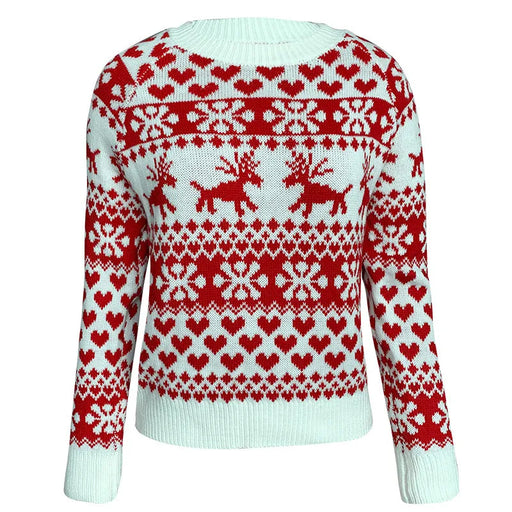Christmas Deer Printed Round Collar Sweater - Grafton Collection