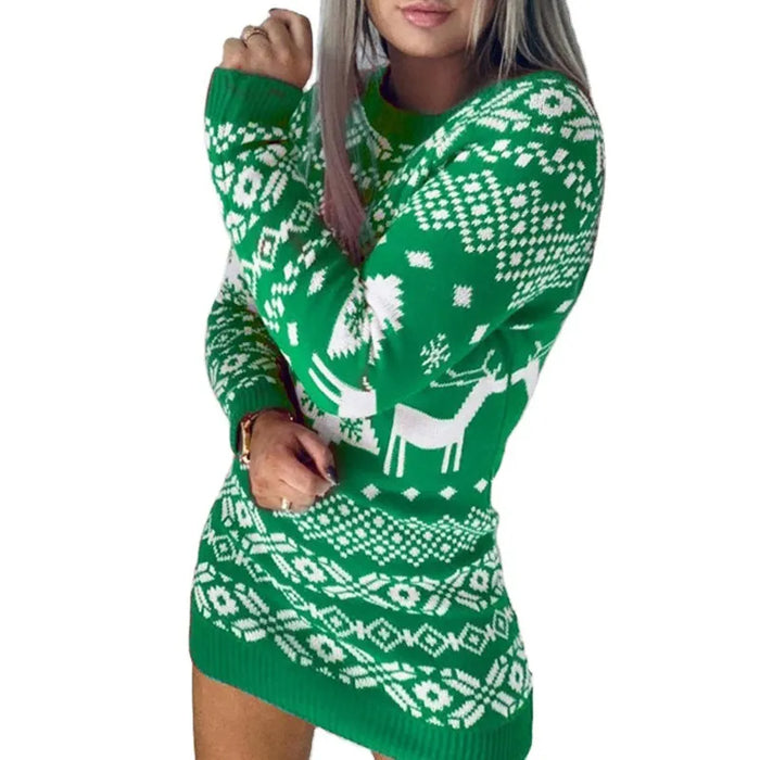 Christmas Deer Printed Round Collar Sweater - Grafton Collection