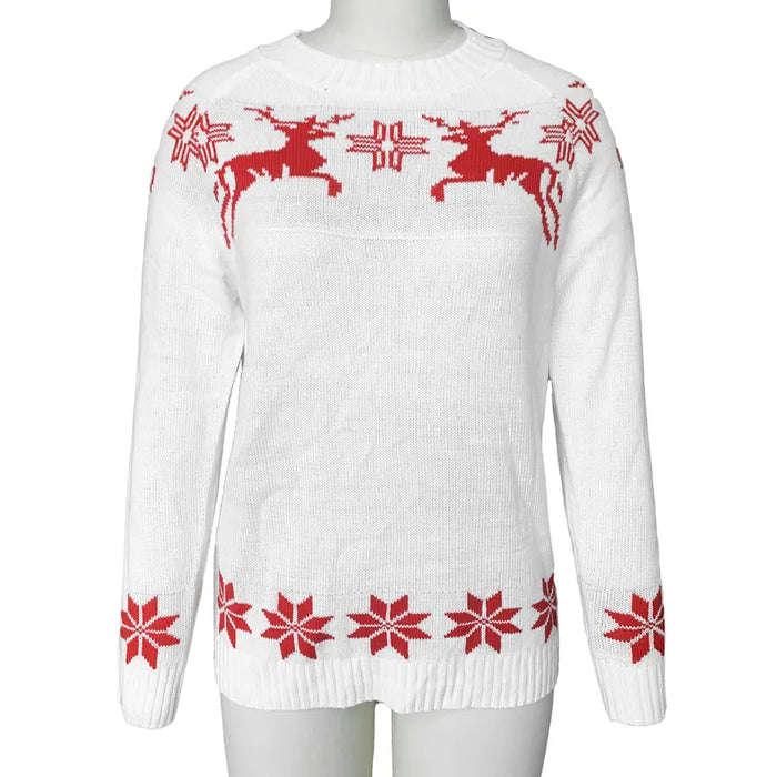 Christmas Deer Printed Round Collar Sweater - Grafton Collection