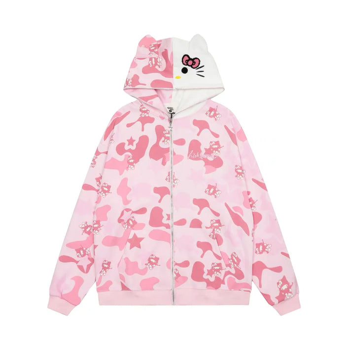 Cozy Kitty Print Hoodie