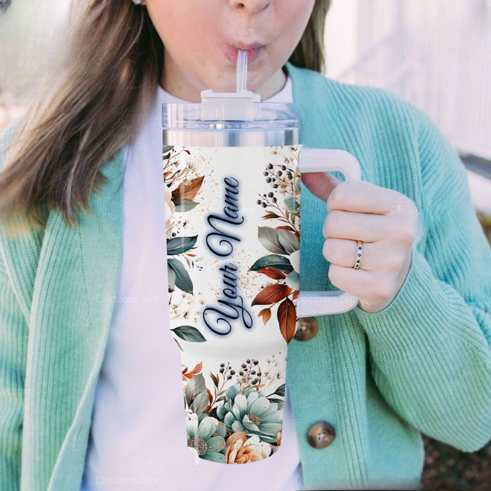 Custom Name Stitch Floral Printed Tumbler