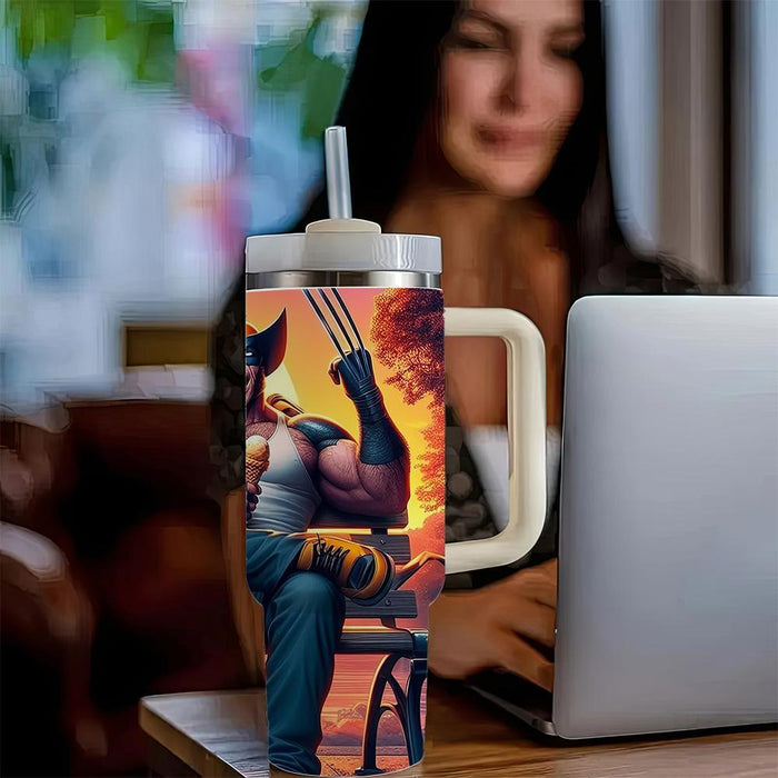 Deadpool And Wolverine Tumbler With Lid And Straw