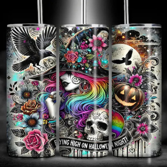 Enchanting Halloween Witch Tumbler With Gothic Floral Design