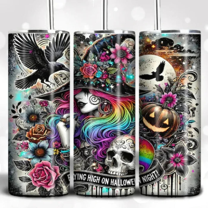 Enchanting Halloween Witch Tumbler With Gothic Floral Design