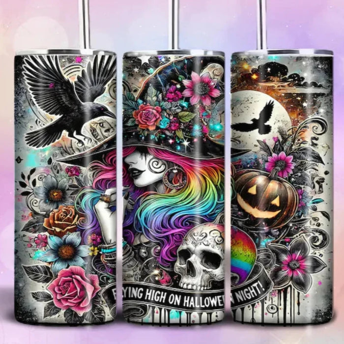 Enchanting Halloween Witch Tumbler With Gothic Floral Design