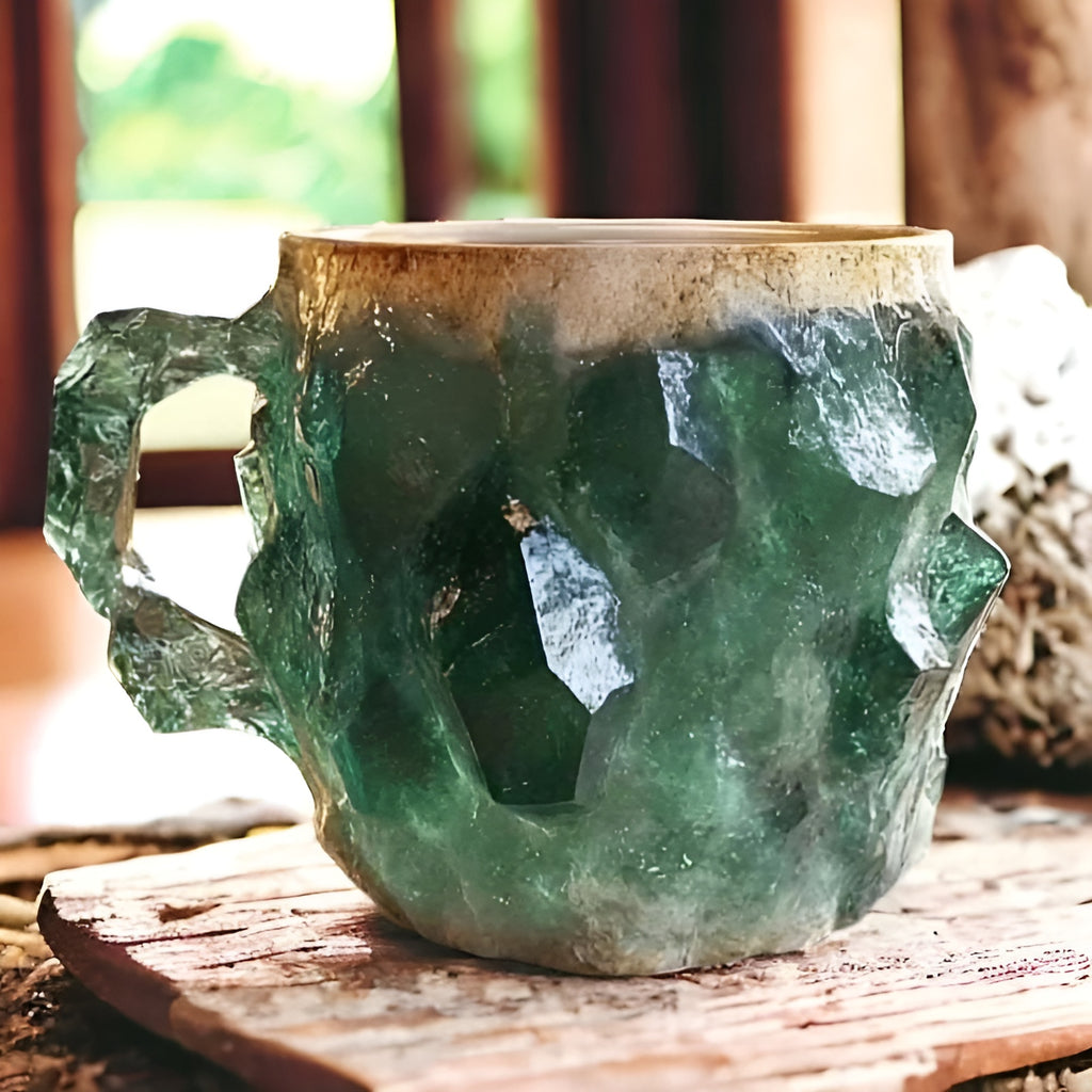 16 oz Chrysocolla Crystal/Gemstone & Ceramic Leaf Coffee/Tea Mug - Handmade - Wheel Thrown - Crystal Lover - Crystal Gift good - Gift for Her