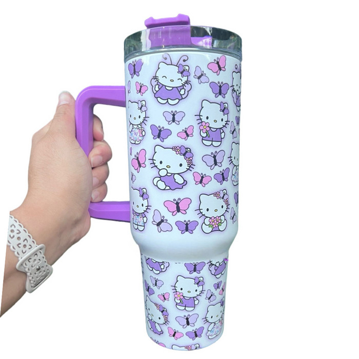 40 oz Kitty and Friends Mug Purple Travel Tumbler