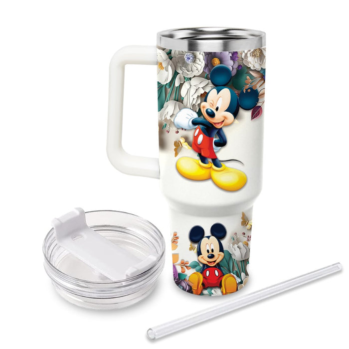 Engraving Mickey Mouse 3D Flower Tumbler With Handle