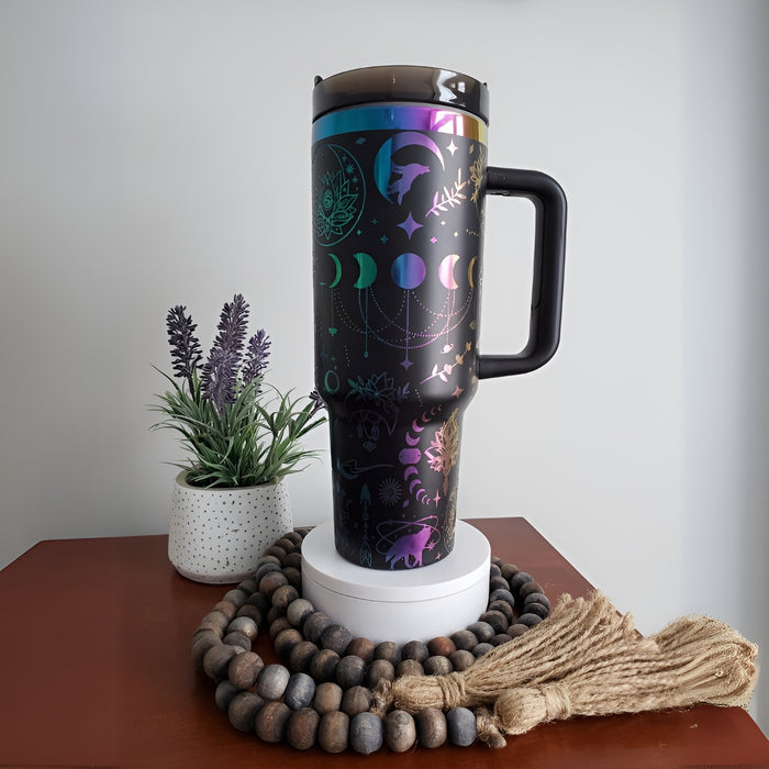 Moons And Lotus Printed Tumbler With Straw