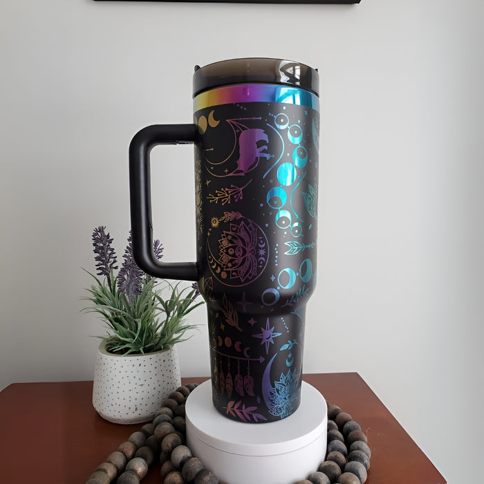 Moons And Lotus Printed Tumbler With Straw