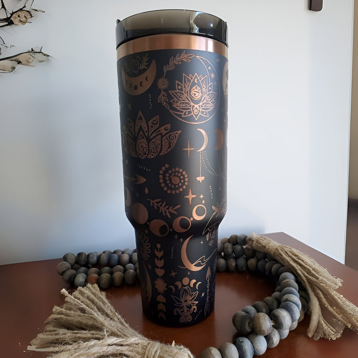 Moons And Lotus Printed Tumbler With Straw