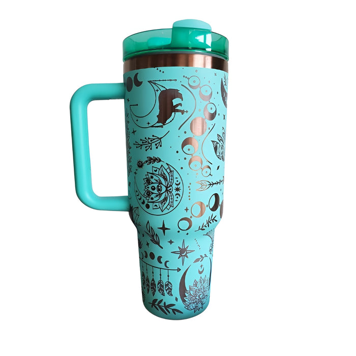 Moons And Lotus Printed Tumbler With Straw