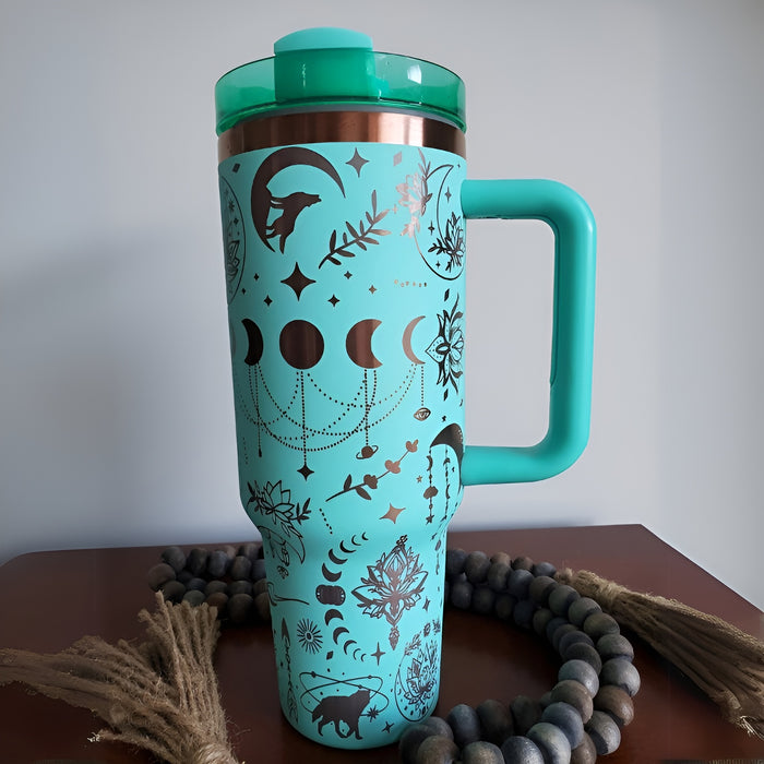 Moons And Lotus Printed Tumbler With Straw