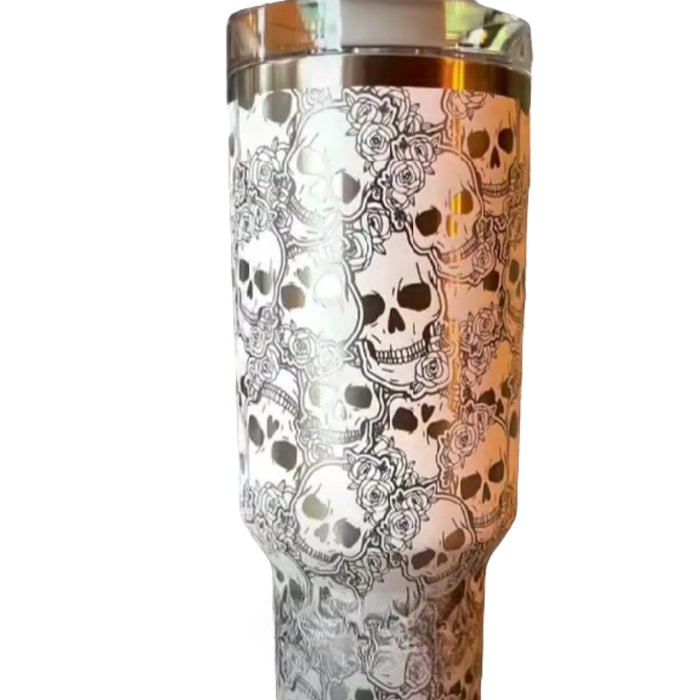 Skull And Roses Tumbler With Handle