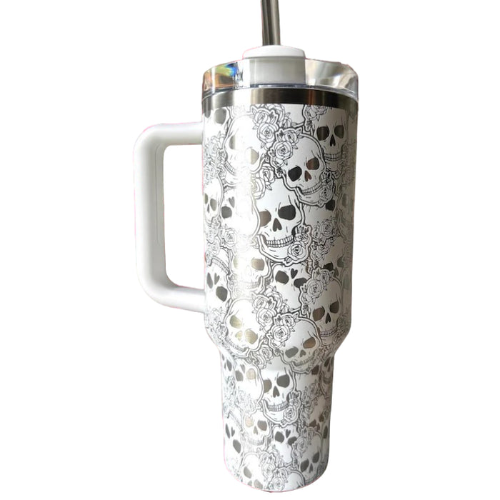 Skull And Roses Tumbler With Handle