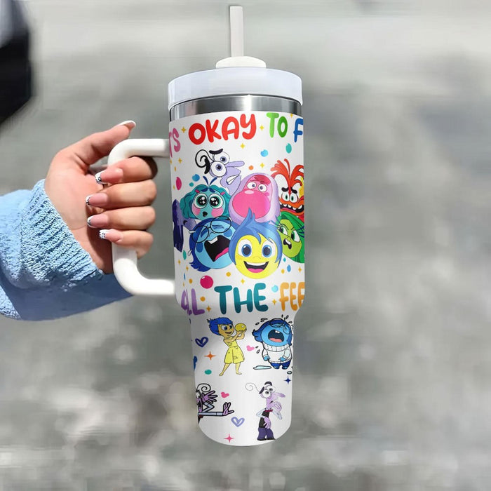 Cartoon Printed Travel Tumbler With Lid