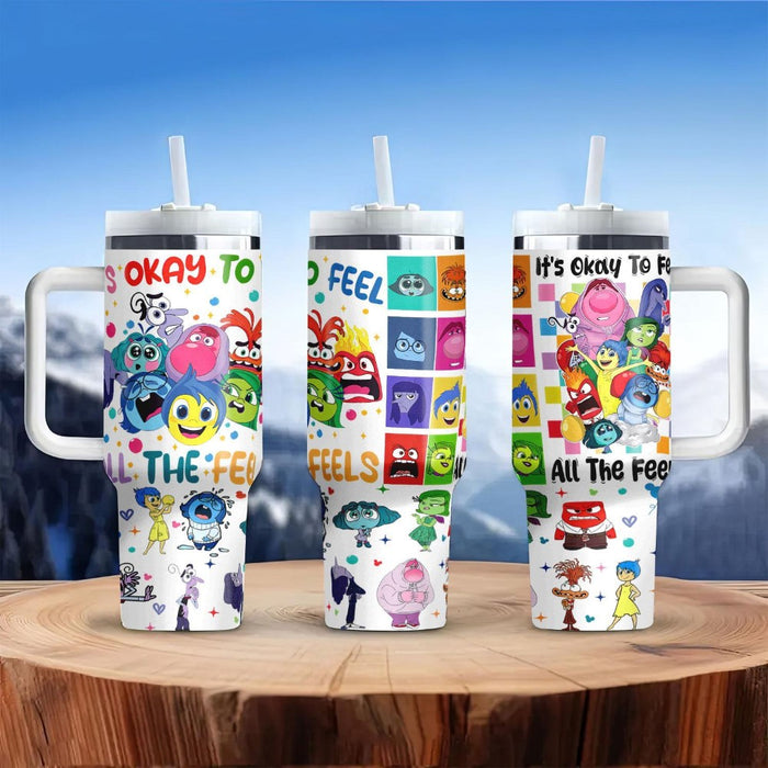 Cartoon Printed Travel Tumbler With Lid