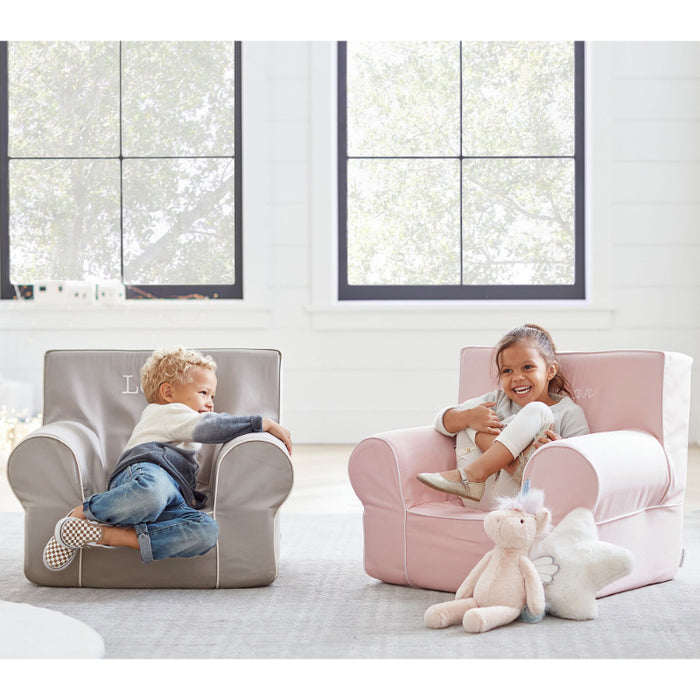 Kids Anywhere Chair, Blush With White Piping Slipcover