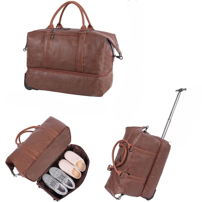 Wheeled Waterproof Leather Duffle Bag For Travel