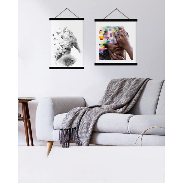 Magnetic Poster Frame Hanger, Natural Teak, Poster Hanger For Photos, Pictures, Prints, Maps, Scrolls And Canvas Artwork - Grafton Collection