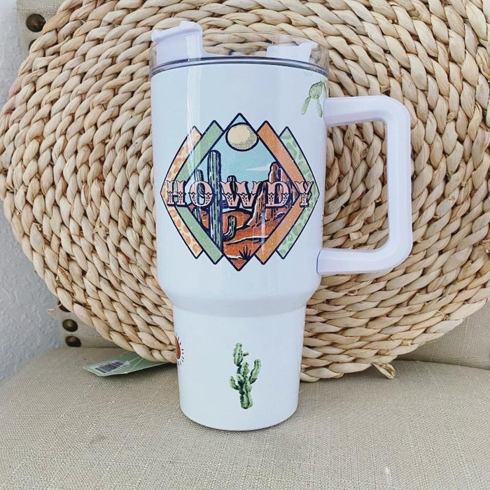 Desert Howdy Print Insulated Tumbler With Lid And Straw