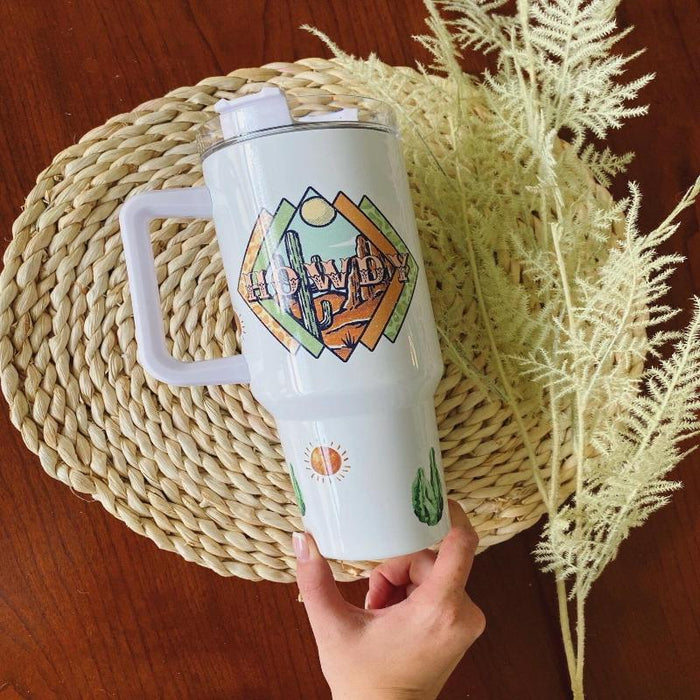 Desert Howdy Print Insulated Tumbler With Lid And Straw