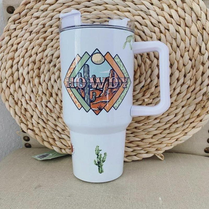 Desert Howdy Print Insulated Tumbler With Lid And Straw