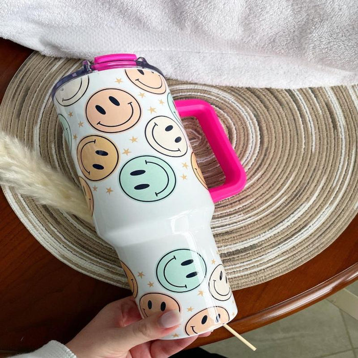 Smiley Design 40oz Tumbler With Lid