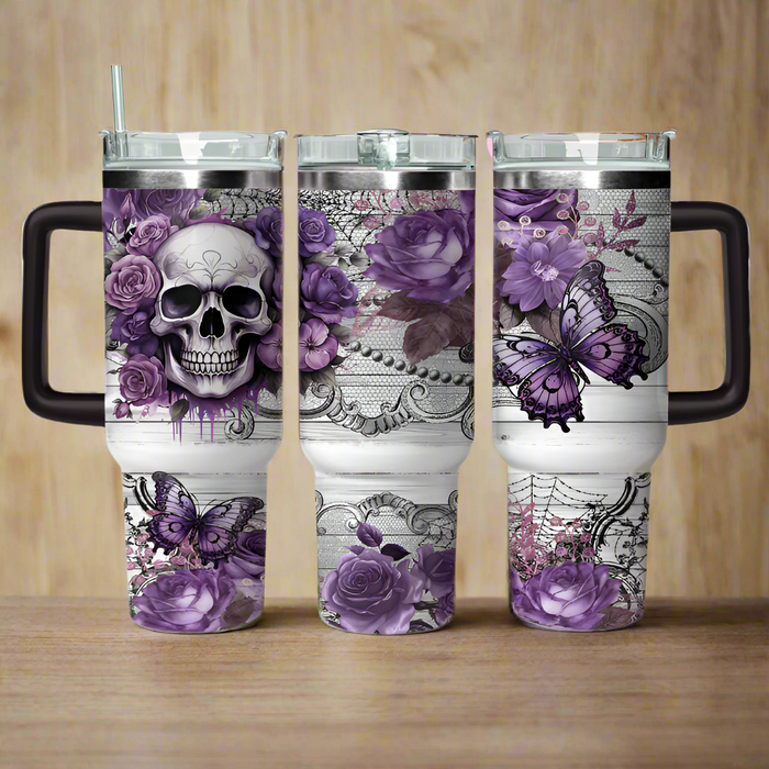 40oz Gothic Pattern Tumbler With Straw